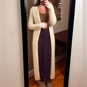 Ralph Lauren Cream Ivory Slim Fit Wool Mohair Maxi Long Knit Cardigan Sweater